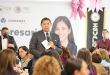 Gobernador Alejandro Armenta encabeza el Foro de Seguridad con Mujeres Empresarias de COPARMEX en Puebla, acompañado por representantes de la Fiscalía General del Estado y mesas de paz, para presentar estrategias de protección, prevención y justicia con perspectiva de género.