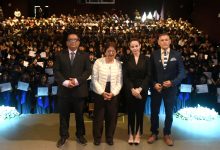 Rectora Lilia Cedillo Ramírez y autoridades del Bachillerato Internacional 5 de Mayo de la BUAP en ceremonia de graduación de la Generación 2023-2026, en el Teatro del CCU.